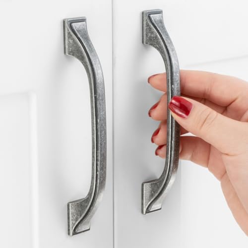 10 Pack 3-3/4 Inch Antique Iron Cabinet Pulls Antique Silver Cabinet Handles Vintage Iron Kitchen Hardware for Cabinets Drawer Dresser ZP2409 Cupboard Bedroom Closet Bathroom Vanity - color: Antique Iron, size: 3-3/4" Hole Centers-10 Pcs