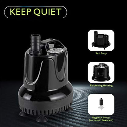 hygger 215 GPH Quick Water Change Aquarium Pump Submersible Fountain Water Pump Fish Tank Pond Drain Transfer Pump with 2 Adaptors
