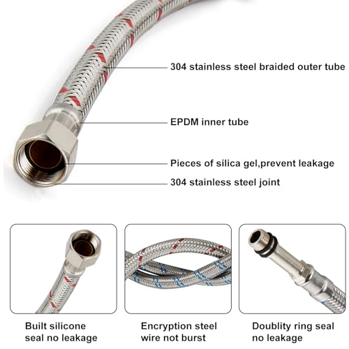 32-Inch Long Faucet Water Supply Lines, Braided Stainless Steel Supply Hose 3/8-Inch Female Compression Thread x M10 Male Connector, x 2 Pcs (1 Pair) - size: 32 Inch