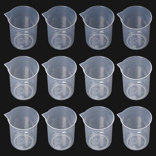 12 Pieces Measuring Cup, Plastic Beaker Cups, Scale 100ML Mixing Cups for Watering, Planting, Experimentation
