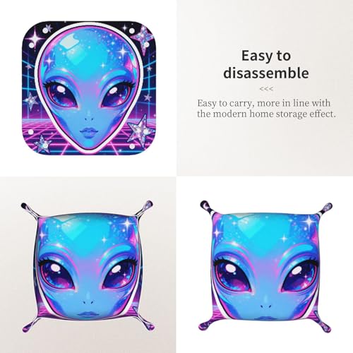Medium Alien Fish Leather Storage Tray - Double Sided PVC Tray Organizer for Keys, Jewelry, Desk & Vanity with Snap Closure - size: Medium