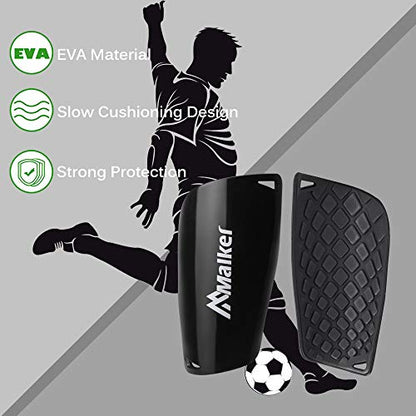 Malker Soccer Shin Guards for Kids Youth Adults Shin Guards Pads with Sleeves, Lightweight and Compact, Protective Soccer Equipment - color: Black, size: Medium