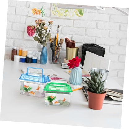 5pcs Portable Handheld Fish Tank Mixed Color Transparent Turtle Feeding Box for Small Pets Lightweight Plastic Breeding Aquarium Ventilation Design Easy to Clean and Operate