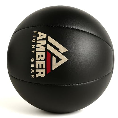 Amber Fight Gear Leather Medicine Ball for Strength & Conditioning, Plyometric & Core Training, Cardio Workouts for Muscle Building, Squats, Lunges, Partner Training, 12lb
