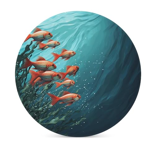 Drink Coasters Set of 6 Absorbent Round Ceramic Coasters for Coffee Fish Aquarium Table Coasters with Cork Base Tabletop Protection Mat for Home Office Kitchen