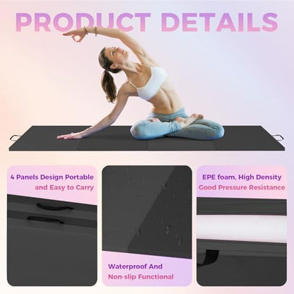 Folding Gymnastics Mat, 6x3Ft/6x2Ft Thick Portable Exercise and Tumbling Pad for Home Gym, Pilates, Aerobics and Martial Arts, 4-Panel Folding Floor Mat - size: 4-fold 6x3Ft