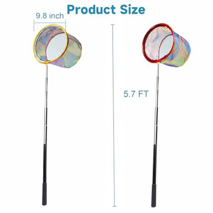 2 Packs Retractable Fishing Net Lightweight Landing Net for Youth Telescopic Fish Butterfly Catching Net for Outdoor Activities - color: Red+Yellow