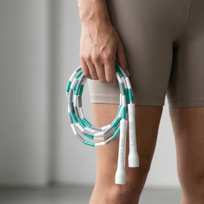 Elevate Rope Beaded Jump Rope, 1 in Beads, 10 ft Adjustable, Segmented - color: WHITE/TEAL/GREY