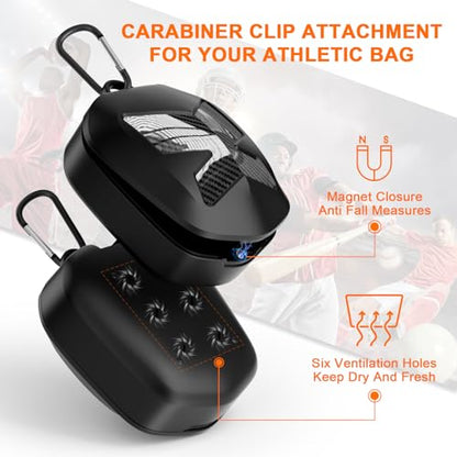 ARGOMAX Mouth Guard Case with Clip, Ventilated Hard Shell - color: Black+carbon Fiber Coating.
