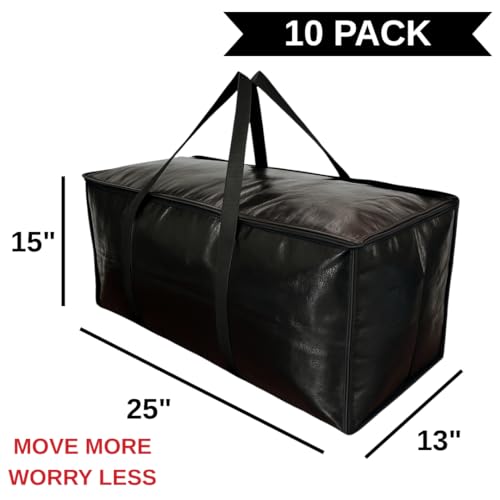 10 - Pack Heavy Duty Large Moving Bag with Strong Zipper and Comfortable Handles Durable & Sturdy Large Storage Bags Totes Bins Packing Moving Boxes College Supplies for Packing - size: 10 Pack