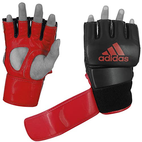 adidas MMA Grappling Hook & Loop MMA Training Gloves - for Men, Women, Unisex - Gloves with Open Palm for MMA, Boxing, Kickboxing, Training, & Fitness - color: Black/Chromium Red, size: Small