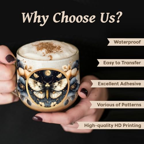 UV DTF Cup Wraps Transfer Stickers Flower Moth Pattern, 10 Sheets Waterproof Custom Vinyl Transfer Sticker 16oz Coffee Glass Cup Tumbler Bottle Mug Decals for Men Women - style: Flower Moth