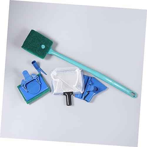 Aquarium Durable Fish Tank Tools Kit with Gravel Rake Scraper Plant Fork Sponge Brush Net for Easy Aquarium Maintenance Green
