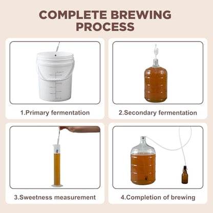 Wine Making Kit Include 5 Gallon Carboy, 6.5Gallon Bucket,Lid, Automatic Siphon, Hydrometer, Alcohol Percentage Tester, Bottle Filler, Airlock, Plug Funnel for Primary & Secondary Fermentation