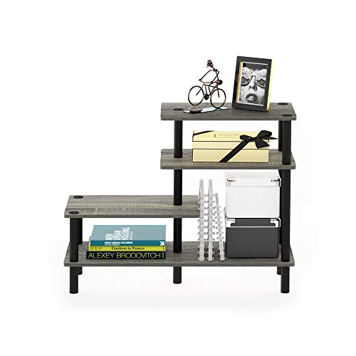 Furinno Turn-N-Tube 3-Tier Side Display Rack, French Oak Grey/Black - color: French Oak Grey/Black, style: 4-Tiers, Side Ladder