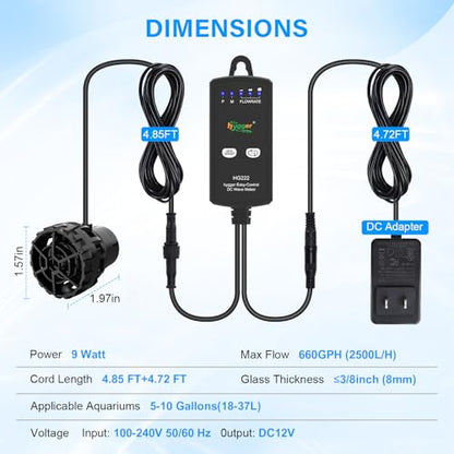 hygger Aquarium Wave Maker for 5-10 Gallon Fish Tanks, Adjustable DC Power Heads for Aquarium with Controller, Aquarium Circulation Pump With Magnetic Base for Saltwater Freshwater Tank 660 GPH - size: 660GPH