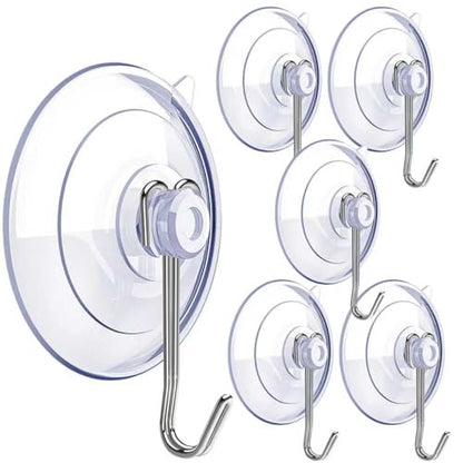 Suction Cup Hooks,6 PCS Clear Suction Cup for Glass Window Decor Shower Bathroom Glass Window Shower Kitchen, Reusable PVC Cups with Removable Stainless Hooks, Assorted (6)