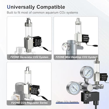 FZONE All-in-One CO₂ Solenoid Valve with Bubble Counter for CO₂ Aquarium System, Screw Connection