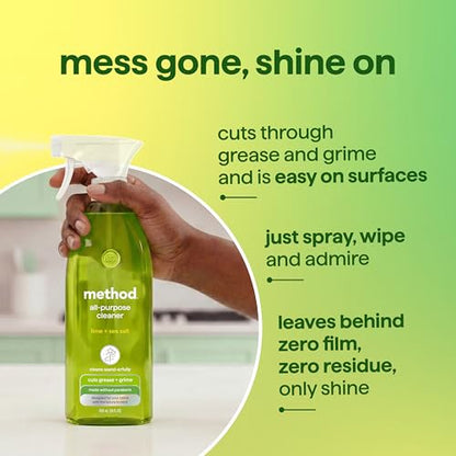 method All-Purpose Cleaner Spray, Lime + Sea Salt, 28 fl oz | Cuts Grease & Grime on Counters, Glass, Sealed Wood & Floors, for Kitchen & Bathroom, Controlled Mist, Streak Free - size: 28 Fl Oz (Pack of 1)