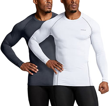 TSLA Men's Thermal Long Sleeve Compression Shirts, Athletic Base Layer Top, Winter Gear Running T-Shirt - color: 2pack Charcoal/White, size: Large