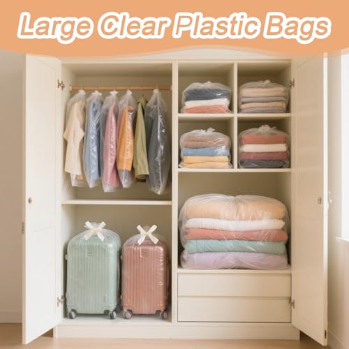 4 Pcs Large Clear Plastic Storage Bags - 2.4 Mil Heavy Duty Thick Extra Large 40x60 Moving Bags for Luggage Cover Suitcase Furniture Clothes Dust Protection,Reusable Transparent Home Storage