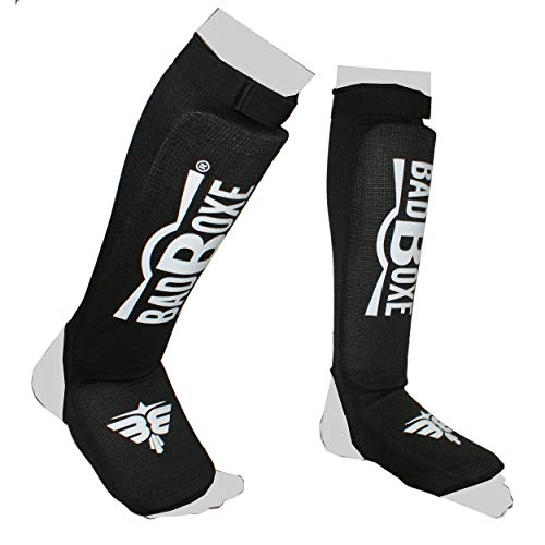 Twister Muay Thai Boxing Kickboxing Karate Shin Guard Taekwondo MMA | Elastic Cotton Cloth Shin & Instep Padded Guards | Shin in Steps Shin Guards Pair - color: BLACK/WHITE, size: Large-X-Large
