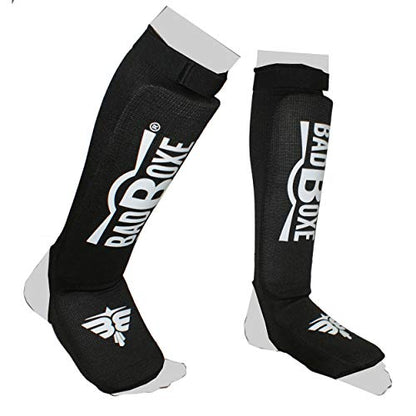 Twister Muay Thai Boxing Kickboxing Karate Shin Guard Taekwondo MMA | Elastic Cotton Cloth Shin & Instep Padded Guards | Shin in Steps Shin Guards Pair - color: BLACK/WHITE, size: Large-X-Large