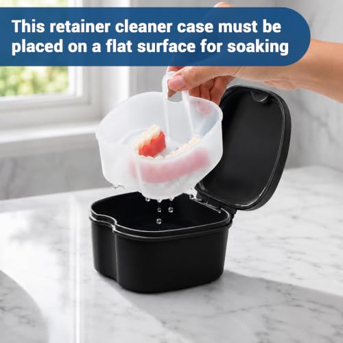Annhua Denture Cup Retainer Cleaning Case Denture Soaking Container With Strainer Basket, Denture Cups For Soaking Dentures Mouthguard Storage Holder - Black - color: Black