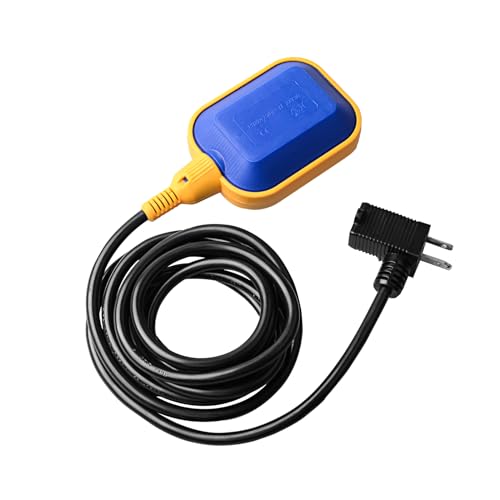 Sump Pump Universal Tethered Float Switch AC 15A 110~250V Piggyback Style Plug with 10 Feet Cord, Used in Sewage Pump, Water Tank, Septic Tank Pump, etc.