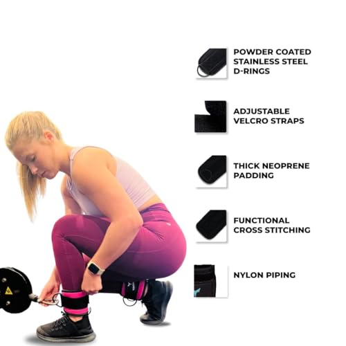 Adjustable Gym Ankle Straps for Cable Machines Women & Men, Glute Kickbacks - color: Pink, size: Single