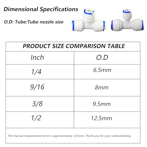 Water purifier adapter, 3/8 * 1/4 * 3/8 "FPT pipe hard plug quick tee, T-shaped tee quick push plastic pipe joint, suitable for reverse osmosis filtration RODI water purifier system 5pcs - style: 3/8 to 1/4 to 3/8 quick connect tee