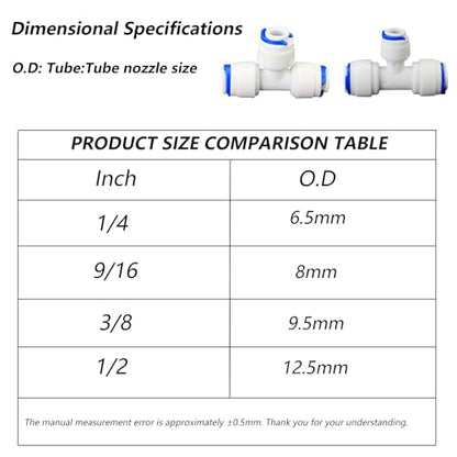 Water purifier adapter, 3/8 * 1/4 * 3/8 "FPT pipe hard plug quick tee, T-shaped tee quick push plastic pipe joint, suitable for reverse osmosis filtration RODI water purifier system 5pcs - style: 3/8 to 1/4 to 3/8 quick connect tee
