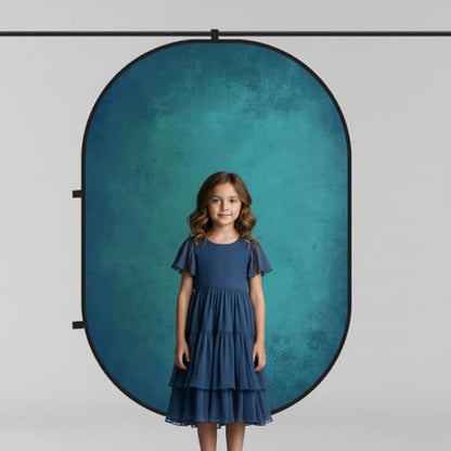 Kate Collapsible Backdrop for Photography Flower Blue and Green Portable Photo Backdrops Pop Up Background for Portrait, Live Streaming, 5x6.5ft