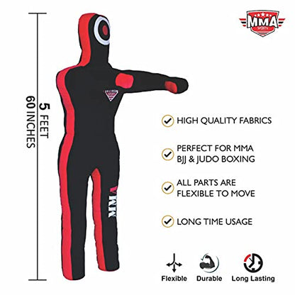 MMA Sports Brazilian JIU Jitsu Grappling Submission Throwing Dummy Punching Heavy Bag Kick Boxing Dummies UNFILLED - color: Black-1, size: 5ft, style: Standing