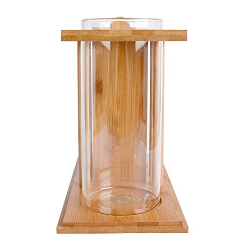 Creative Ecological Fish Tank,Dual Glass Small Fish Tank with Bamboo Wood Stand,Mini DIY Desktop Aquarium for Goldfish,Betta Fish,or Small Fish