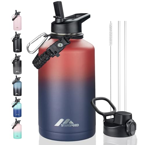 StarSpeed 64oz Insulated Water Bottle with Straws & 2 Lids,Red Blue - color: Red Blue, size: 64 Ounces