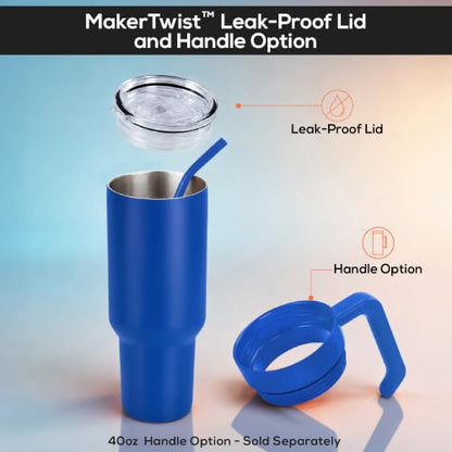 makerflo 40 oz Blue Powder Coated Tumbler Pack of 25 with MakerTwist™ System, Twist-On Handle Option (Handle Sold Separately) Customizable Blank Tumbler, Ideal for Laser Engraving, UV DTF, Epoxy - color: Blue, size: Case of 25