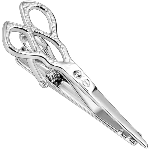 HAWSON 2/2.2 Inch Various Tie Clips for Men Unique, Personalized Novelty Tie Bars Pins Tacks, Funny Theme Wedding Holiday Gifts for Husband Groomsmens - style: Silver Barber Scissors