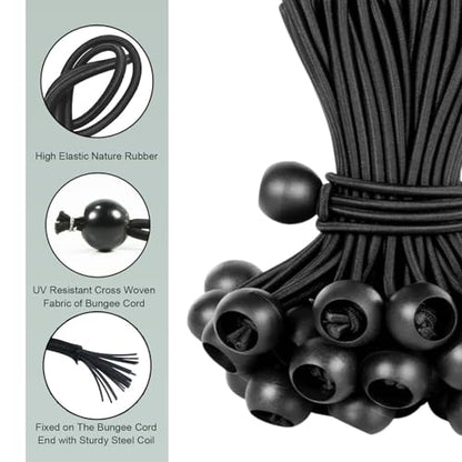 Car Cover Windproof Clip, Inverted Tooth Design Non-Slip Bite Tent Clamp with Adjustable Buckle, Outdoor Wind Rope Fixing Bracket with 12 PCs Ball Bungee Cords, for Most Cars (Black) - size: 24 PCS