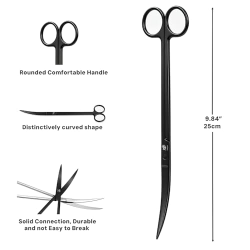 LINLAN 9.8-Inch Aquarium Aquascaping Tool Kit, Fully Rounded Edges Curved Scissors and Tweezers, Carbonized Anti-Rust, for Aquatic Plant Planting, Layering Shaping & Daily Maintenance - size: Matte Black