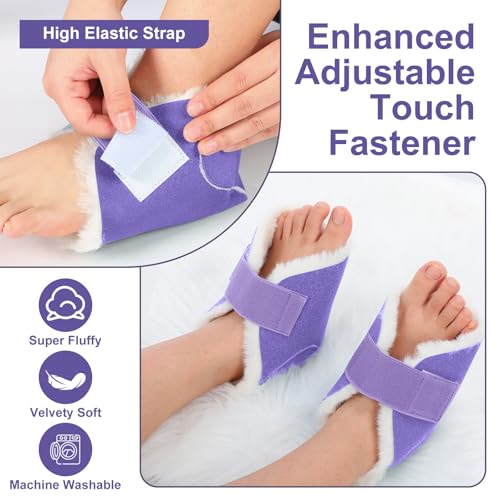 2 Pcs Sheepskin Heel Protectors for Pressure Sore Pad, Purple - color: Purple