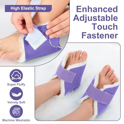 2 Pcs Sheepskin Heel Protectors for Pressure Sore Pad, Purple - color: Purple