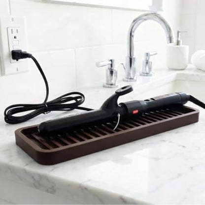 Silicone Sink and Surface Organizer Tray, Sponge Holder, Vanity Tray, Heat Safe, Dishwasher Safe, for Bathroom and Kitchen Organization (Black, 12"x4")