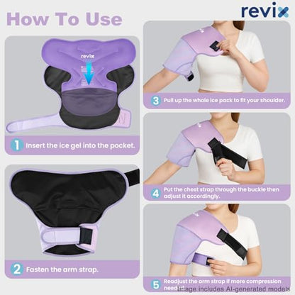 REVIX Shoulder Ice Pack Wrap & Brace for Rotator Cuff & Arm, 2 Gel Packs | Reusable Gel Shoulder Brace for Surgery Recovery, Rotator Cuff & Muscle Relief, for Men & Women, Purple - size: Medium, style: Purple, 2 Gel Packs+1 Shoulder Brace