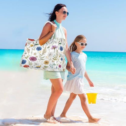 senya Large Beach Bags Totes Canvas Tote Shoulder Bag Soft Wave Water Resistant Bags for Gym Travel Daily Ocean - color: Hand Drawn Flowers