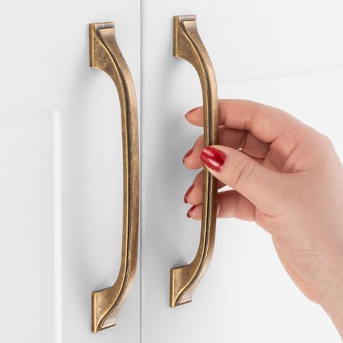 10 Pack 5 Inch Antique Brass Cabinet Pulls Vintage Brass Cabinet Handles Brass Kitchen Hardware for Cabinets Drawer Dresser ZP2409 Cupboard Bedroom Closet Bathroom Vanity - color: Antique Brass, size: 5" Hole Centers-10 Pcs