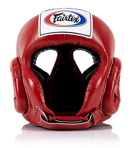 Fairtex HG6 Full Head Guard, Muay Thai Sparring Helmet Protective Headgear | Handcrafted 3-layer padding shell. Lightweight sleek construction shields against elbows during high-intensity ring session - color: Red, size: Medium