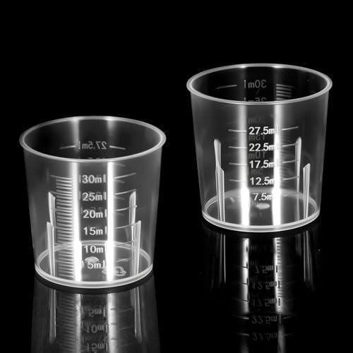 Plastic Liquid Measuring Cups 20pcs Disposable Medicine Cups Graduated Transparent Clear Plastic Graduated Beaker for Kitchen Cooking Lab Measure Tool 30ml (1oz)