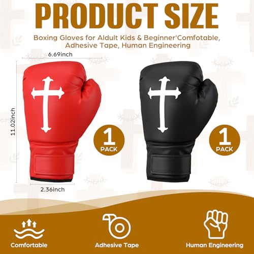 2 Pairs 12 oz Christian Boxing Gloves Party Decorations red Black Prop Boxing Mitts Cross Religious for Birthday Fight Night Lightweight Mitts for Men & Women Training Practice