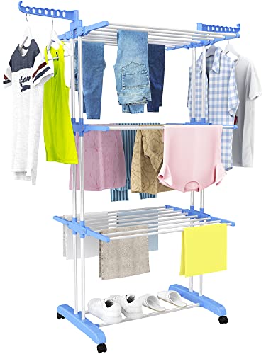 HOMIDEC Clothes Drying Rack, 4-Tier(67.7" H) Foldable Drying Rack Clothing - color: Blue